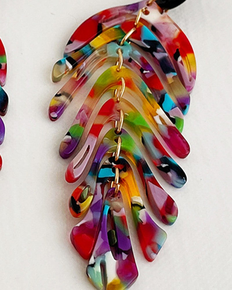 1Pair Leaf Shaped Tassel Drop Earrings