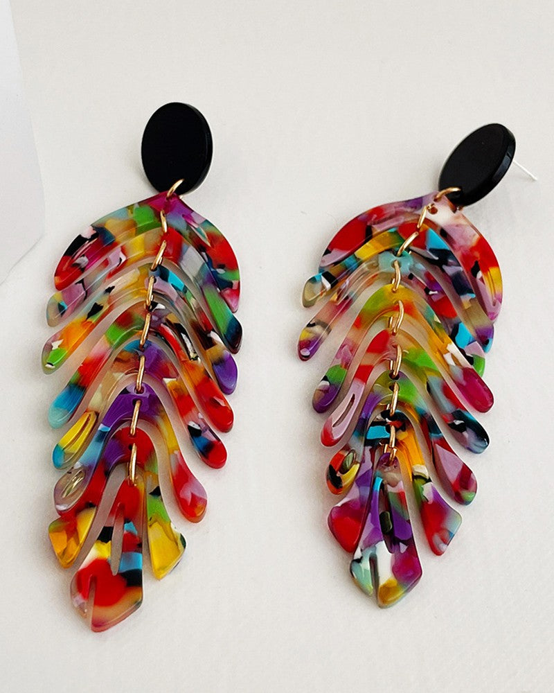 1Pair Leaf Shaped Tassel Drop Earrings