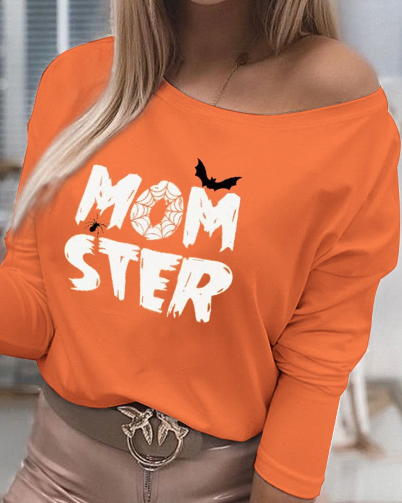Halloween Letter Print Long Sleeve Top