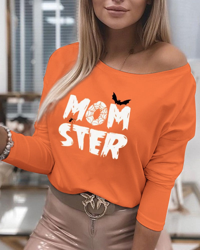 Halloween Letter Print Long Sleeve Top