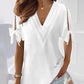 Split Sleeve Pearls Decor Tied Detail Ruched Top