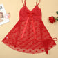 Christmas Lingerie Contrast Lace Heart Flocked Sheer Mesh Babydoll With Thong