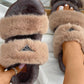 Label Decor Double Band Fluffy Slippers