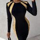 Contrast Sequin Long Sleeve Slit Bodycon Dress