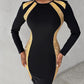 Contrast Sequin Long Sleeve Slit Bodycon Dress