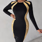 Contrast Sequin Long Sleeve Slit Bodycon Dress