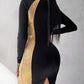 Contrast Sequin Long Sleeve Slit Bodycon Dress