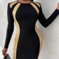 Contrast Sequin Long Sleeve Slit Bodycon Dress