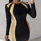 Contrast Sequin Long Sleeve Slit Bodycon Dress