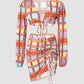 Plaid Print Crop Top & Drawstring Ruched Skirt Set