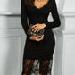 Eyelash Lace Splicing Long Sleeve Dress