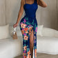 Floral Print High Slit Drawstring Maxi Dress