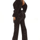Lantern Sleeve Sequin Jumpsuit With Belt