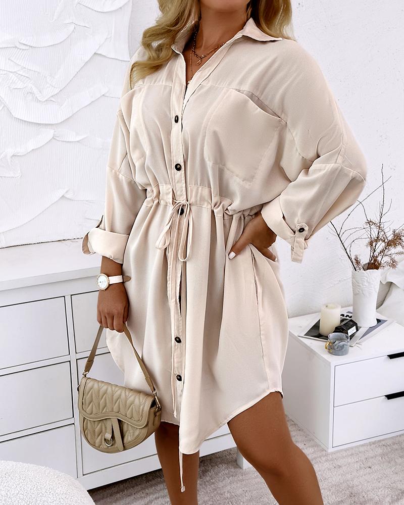 Roll Up Sleeve Buttoned Shirt Dress