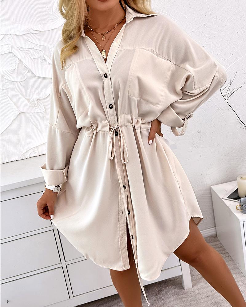 Roll Up Sleeve Buttoned Shirt Dress