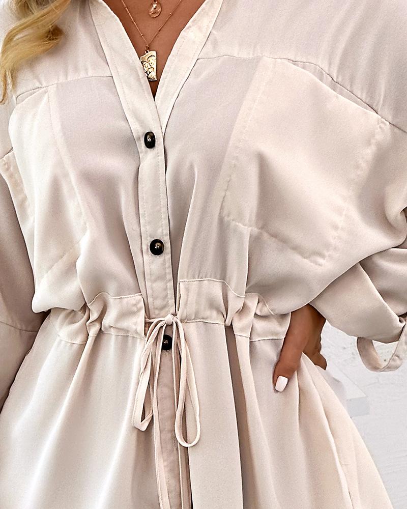 Roll Up Sleeve Buttoned Shirt Dress