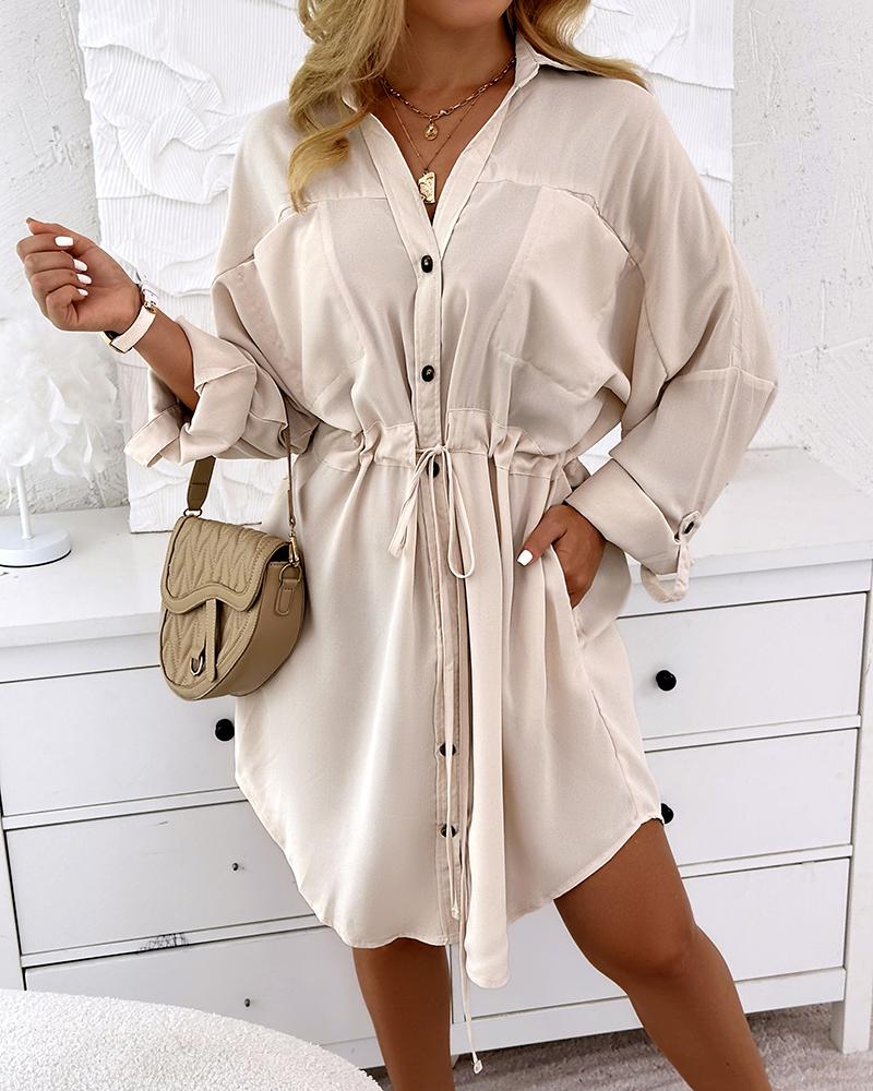 Roll Up Sleeve Buttoned Shirt Dress