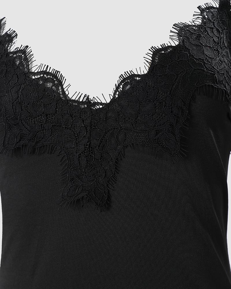 Spaghetti Strap Contrast Lace Nightdress