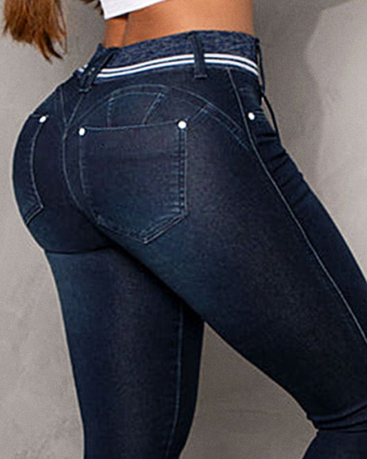 Tied Detail Button Pocket Design Jeans