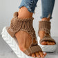 Braided Knit O Ring Cutout Platform Sandals