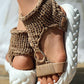 Braided Knit O Ring Cutout Platform Sandals