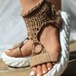 Braided Knit O Ring Cutout Platform Sandals