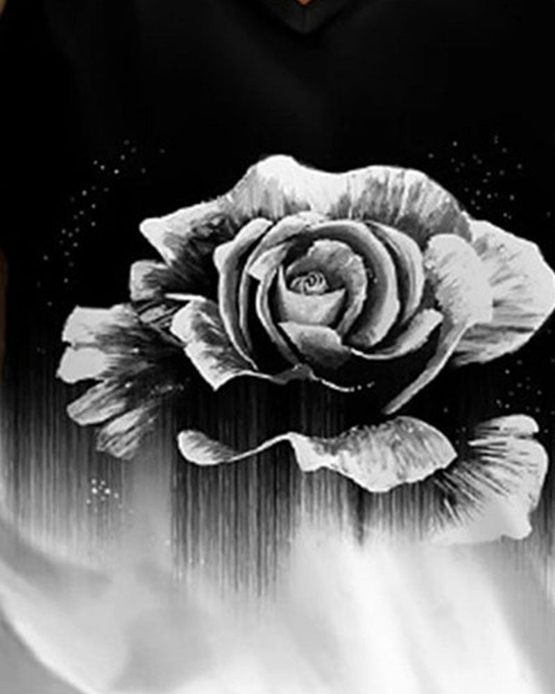 Floral Butterfly Print Colorblock Casual T shirt