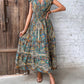 Baroque Paisley Print V Neck Ruched Casual Dress