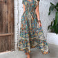 Baroque Paisley Print V Neck Ruched Casual Dress