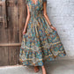 Baroque Paisley Print V Neck Ruched Casual Dress
