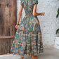 Baroque Paisley Print V Neck Ruched Casual Dress