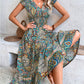 Baroque Paisley Print V Neck Ruched Casual Dress