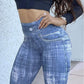 High Waist Buttoned Abstract Print Skinny Pants