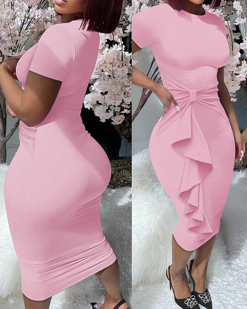 Ruffle Hem Short Sleeve Bodycon Dress