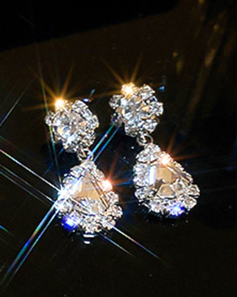 2PCS Rhinestone Waterdrop Pendant Necklace & Drop Earring Jewelry Set