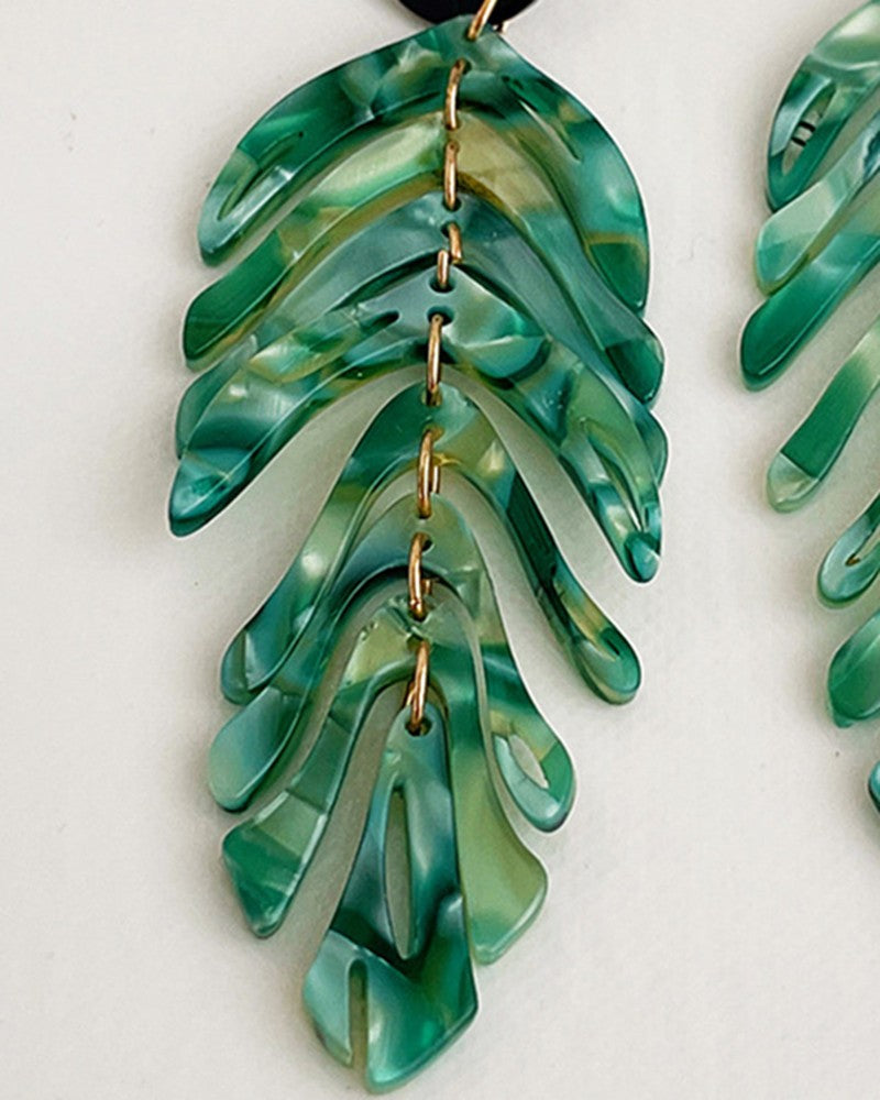 1Pair Leaf Shaped Tassel Drop Earrings