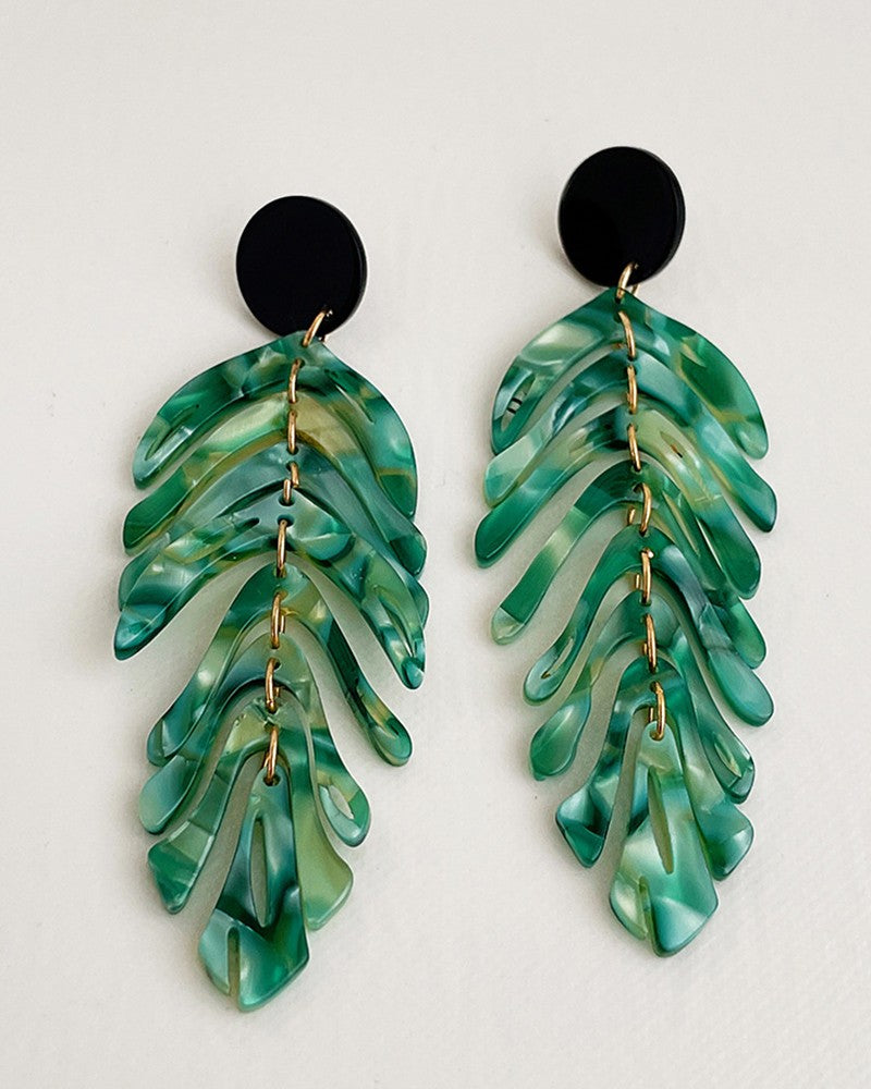 1Pair Leaf Shaped Tassel Drop Earrings