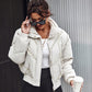 Stand Collar Beaded Quilted Puffer Coat