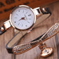 Minimalist PU Leather Rhinestone Quartz Wrist Watch & Bracelet Set