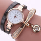 Minimalist PU Leather Rhinestone Quartz Wrist Watch & Bracelet Set