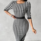 Houndstooth Print Square Neck Wrap Work Dress