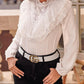 Contrast Lace Beaded Lantern Sleeve Top