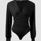 Deep V Neck Ruched Ribbed Bodysuit