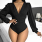 Deep V Neck Ruched Ribbed Bodysuit
