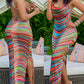 Rainbow Stripe Print Slit Maxi Dress