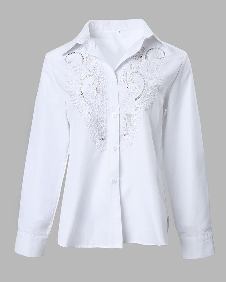 Contrast Lace Long Sleeve Button Down Shirt