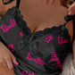Barbie Letter Print Contrast Lace Cami Set