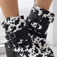 Cow Print Buckled Cowboy Style Ruched Ankle Boots