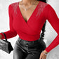 Rhinestone Ruched Overlap Long Sleeve Top