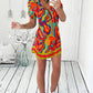 Multi Color Abstract Print Buttoned Shirt Dress